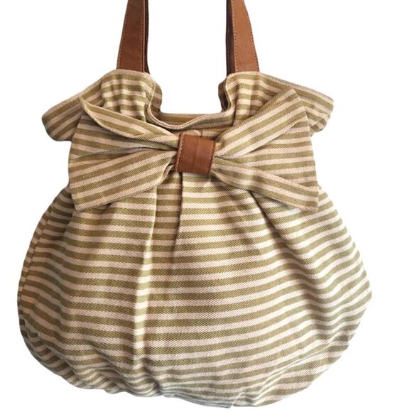 Boho Green and Ivory Striped Shoulder Bag - Picture 1 of 6